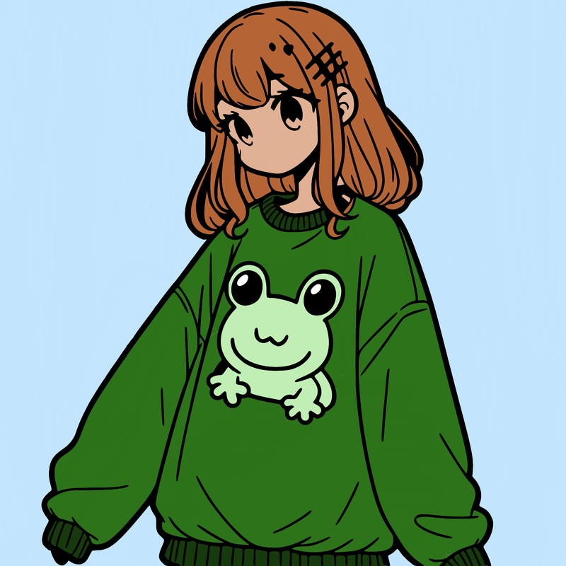 girl wearing frogging sweatshirt