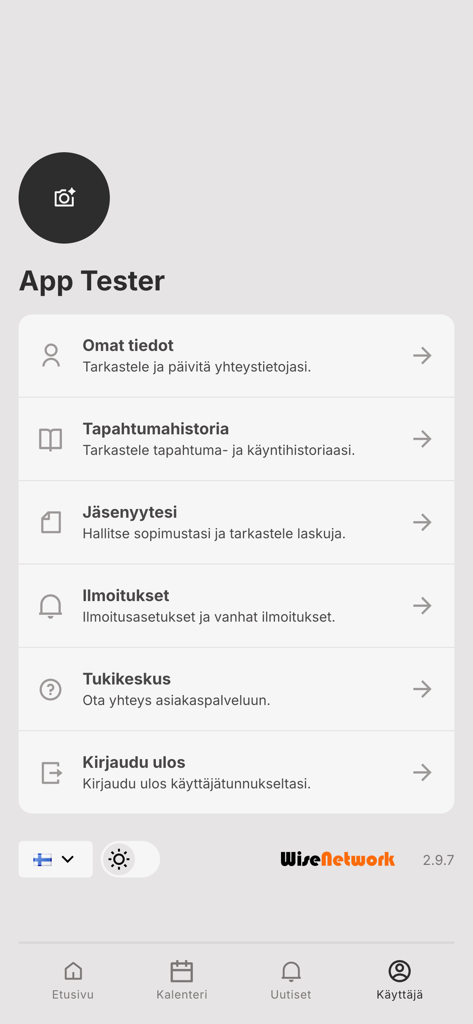 GRIP Skatepark - GRIP Skatepark app user profile settings screen showing membership and history options
