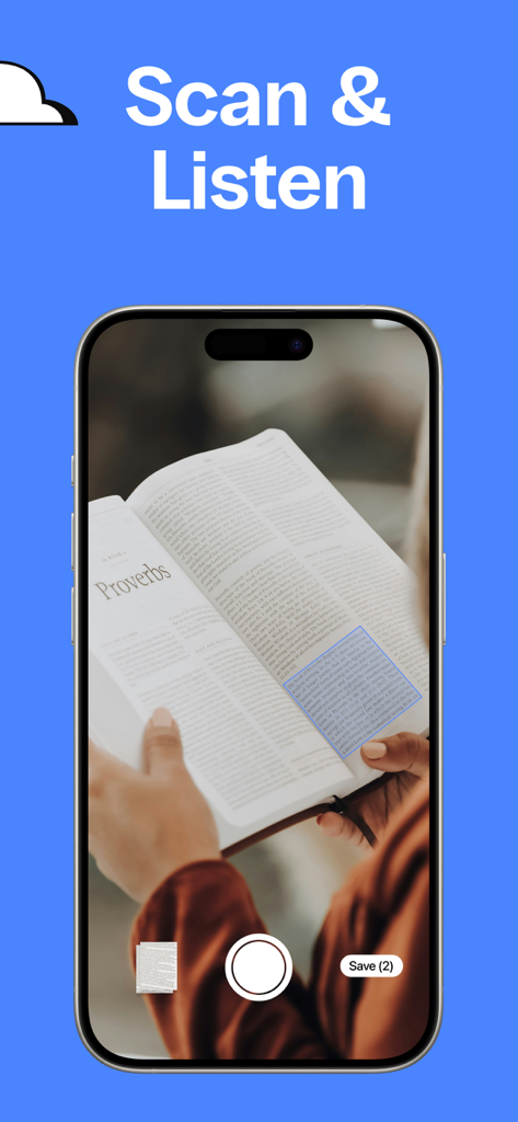 Speak4Me Text to Speech Reader - Smartphone screen showing Speak4Me scanning a book to convert text into audio