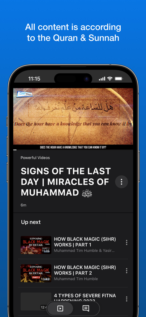 One Islam TV - One Islam TV app interface showing religious videos according to the Quran and Sunnah