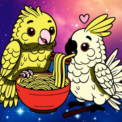 parrots with ramen