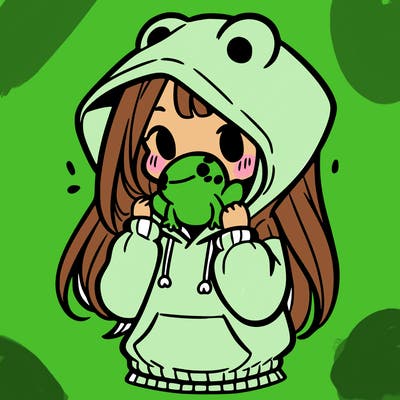 a girl holding a froggy hoodie