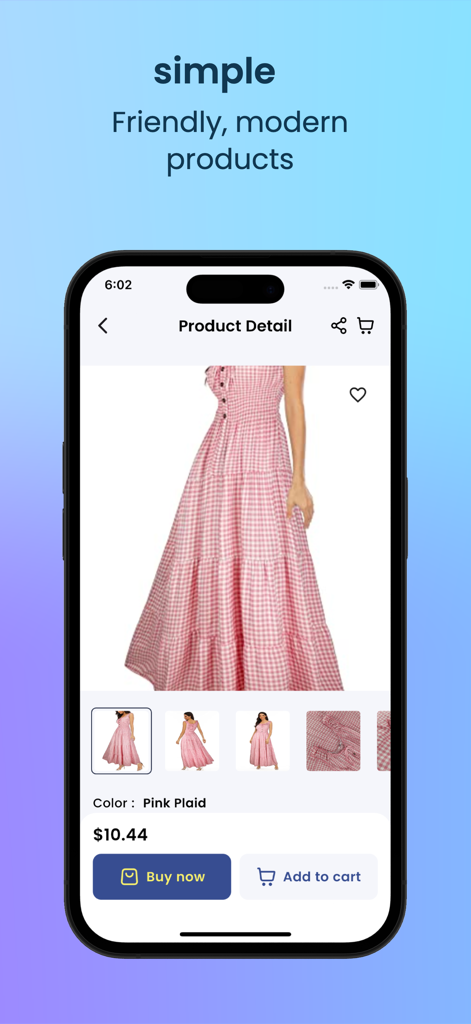 Yubai - Yubai shopping app interface showing a product detail page for a pink dress