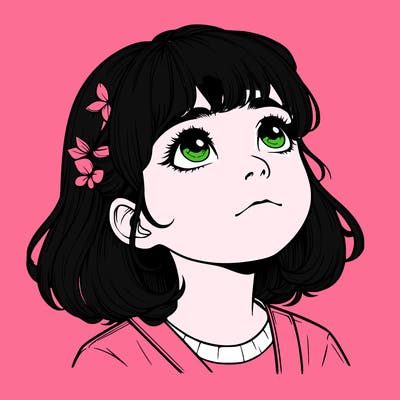 realistic girl looking up