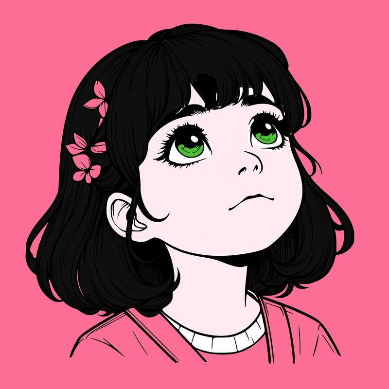 realistic girl looking up