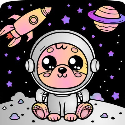 cute astronaut puppy in space