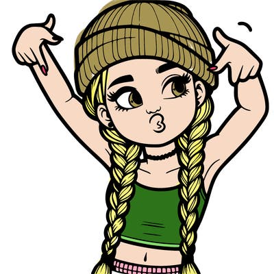 realistic teenage girl with braids and a beanie and crop top doing 🫶🏼
