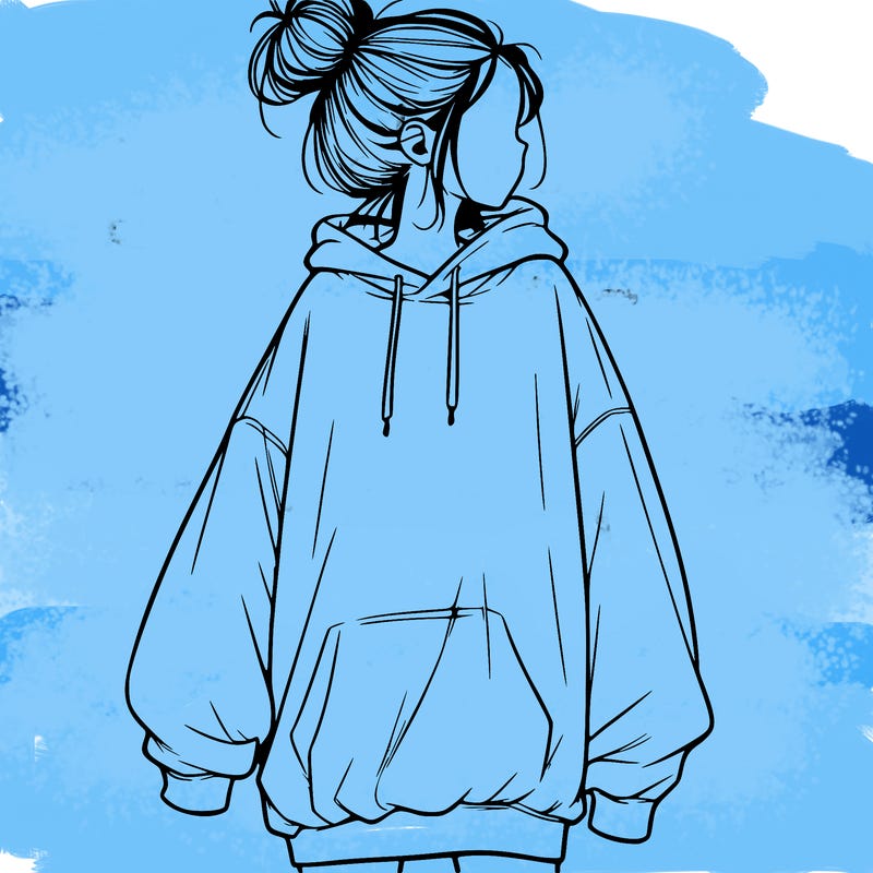 realistic girl with a oversized sweatshirt on and a bun