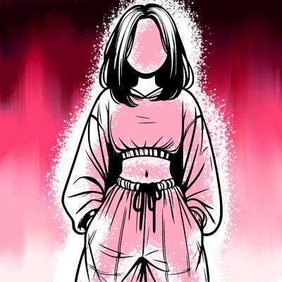 realistic girl faceless with baggy pants and a crop top