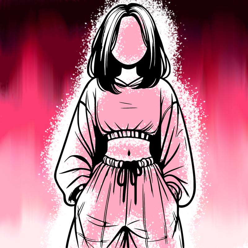 realistic girl faceless with baggy pants and a crop top