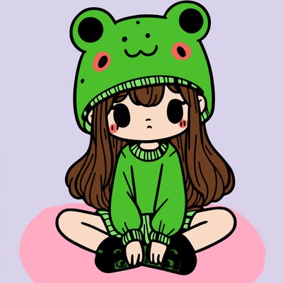 a girl wearing a frog hat and some frog socks