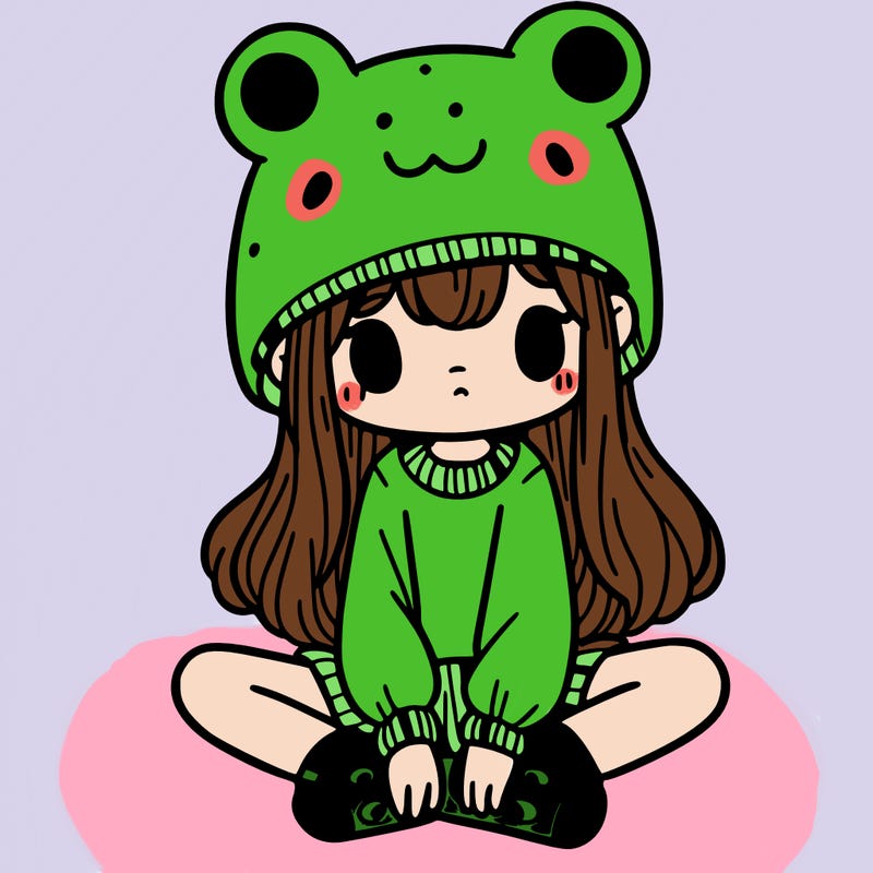 a girl wearing a frog hat and some frog socks