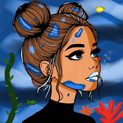 realistic girl with buns on the top of her head