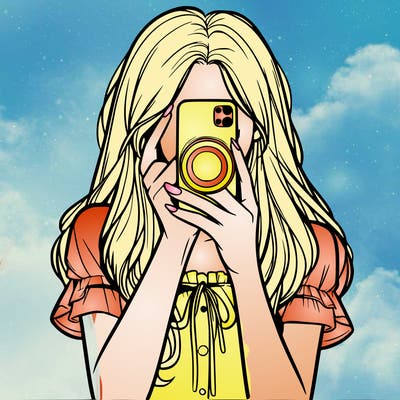 a realistic girl holding her phone taking pictures