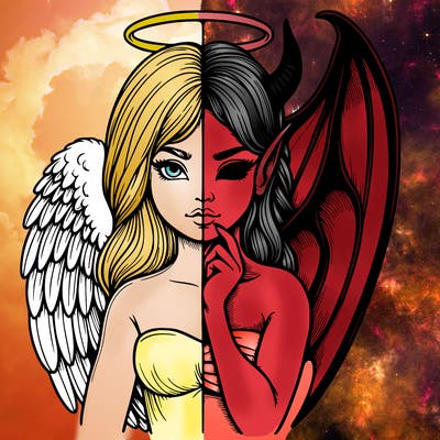 realistic angel half demon