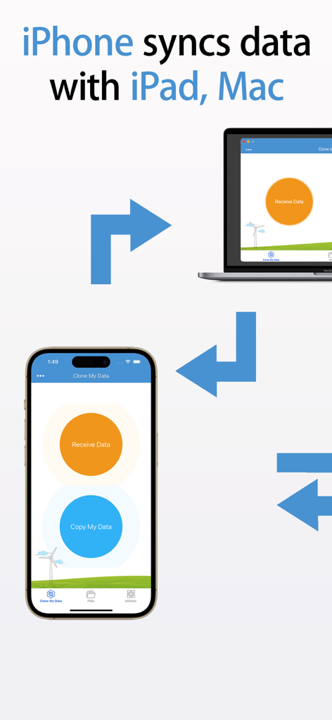 Clone My Data-Sync&Backup Data - iPhone syncing data with iPad and Mac using Clone My Data app