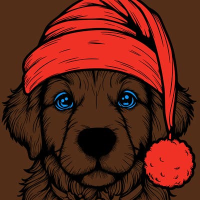 realistic dog with a christmas hat