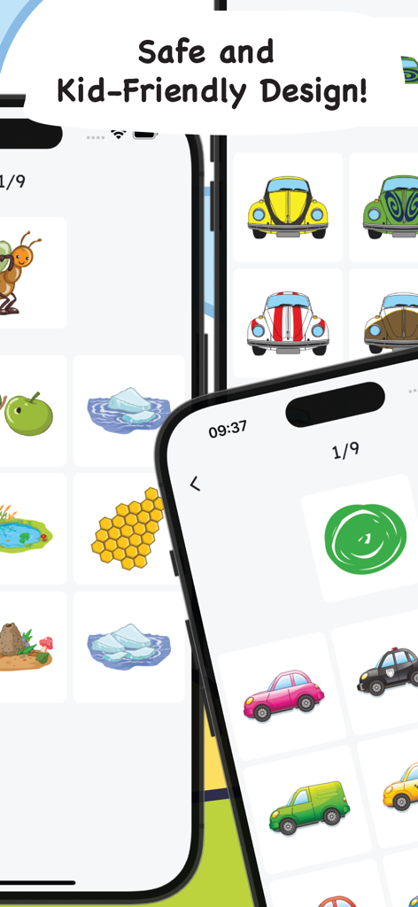 Brain Boost: Mental Up for Kid - Mobile app screen showing educational games with cars and nature icons for kids
