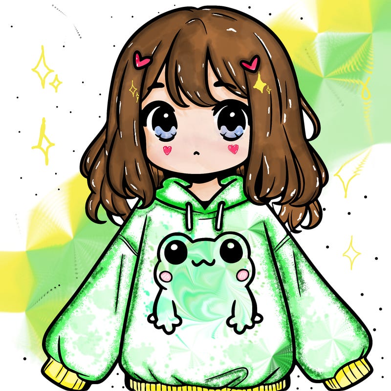girl wearing frogging sweatshirt