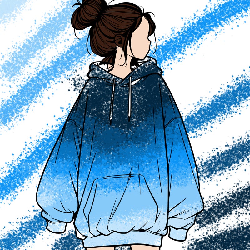 realistic girl with a oversized sweatshirt on and a bun