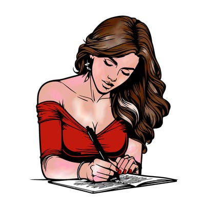 realistic female writing poetry