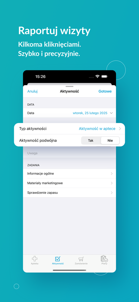 FarmaProm - FarmaProm mobile app interface for reporting pharmaceutical sales visits and activities