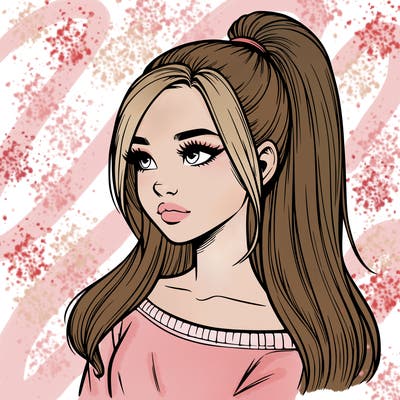 realistic girl with a high ponytail