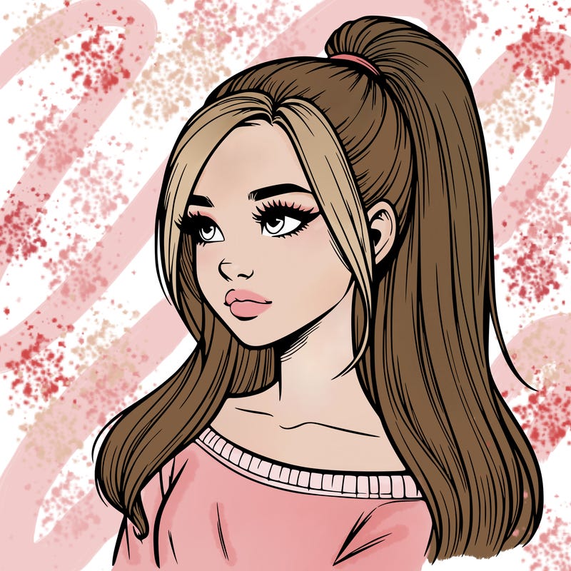 realistic girl with a high ponytail