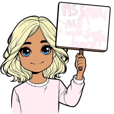 realistic girl holding up a sign