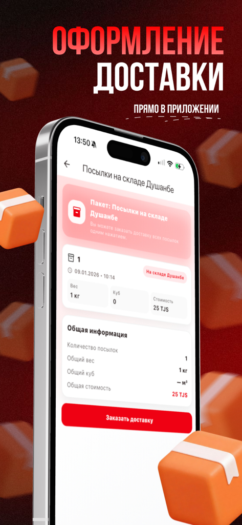Amir Cargo - Schermata dello smartphone che visualizza i dettagli del pacco e le opzioni di ordine di consegna nell'app logistica Amir Cargo