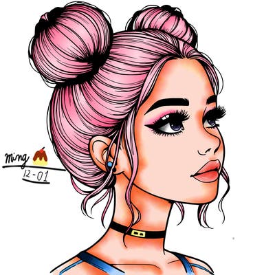 realistic girl with buns on the top of her head