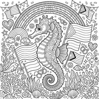 Embrace the spirit of Pride Month with this stunning Reidi Seahorse coloring page. This intricate design beautifully combines marine life with symbols of love, diversity, and community.