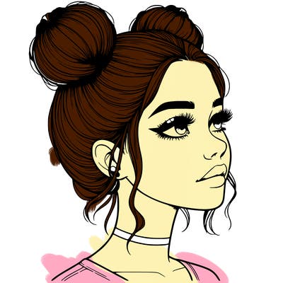 realistic girl with buns on the top of her head