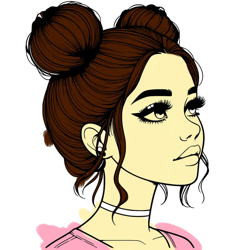 realistic girl with buns on the top of her head