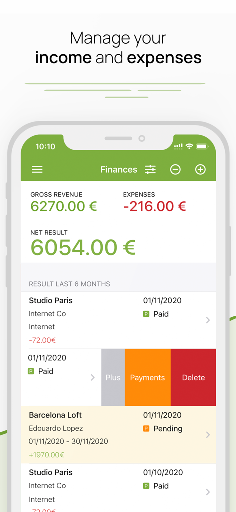 Rentila mobile app dashboard for tracking property rental income and expenses
