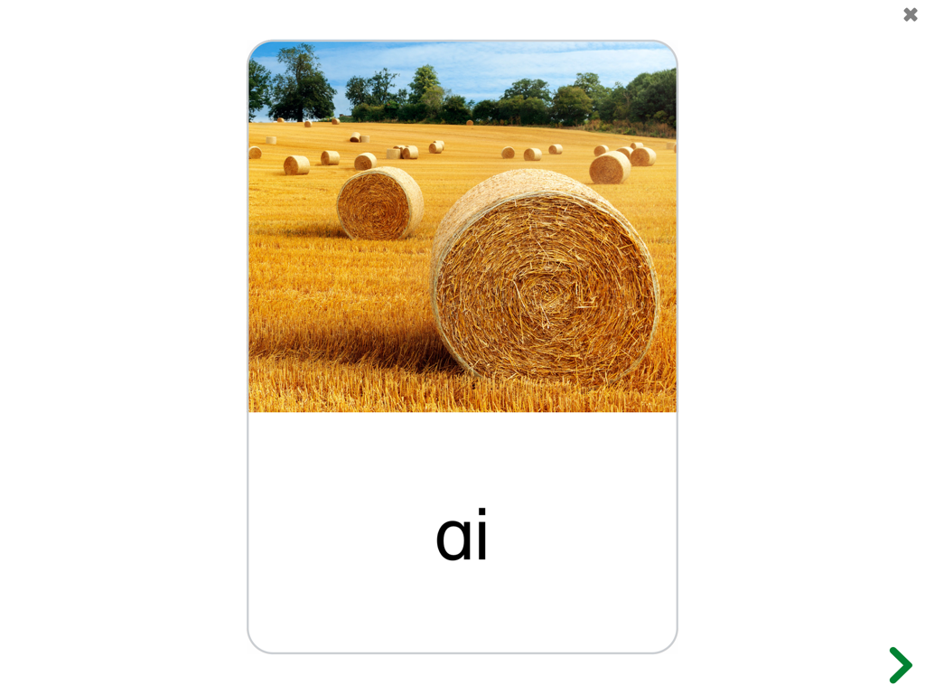 See and Learn Speech Sounds - A visual picture card showing hay bales in a field for the ai speech sound