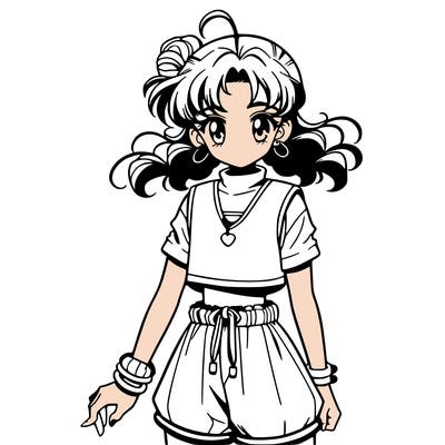 anime girl in a crop top and shorts