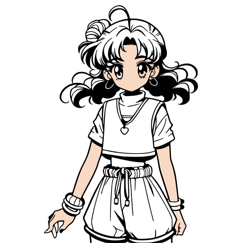 anime girl in a crop top and shorts