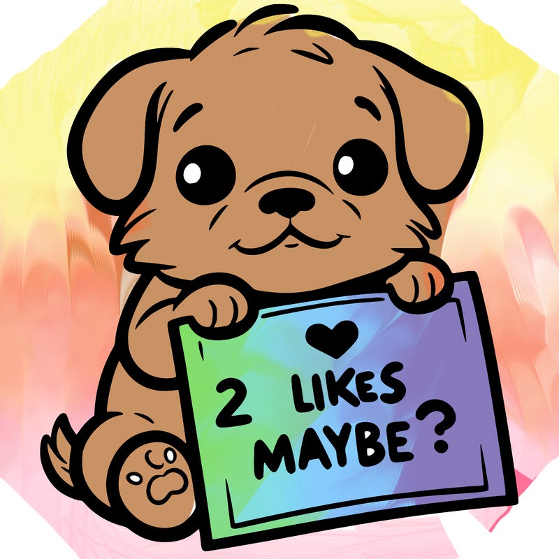 a puppy holding a sign that says 2 likes maybe?