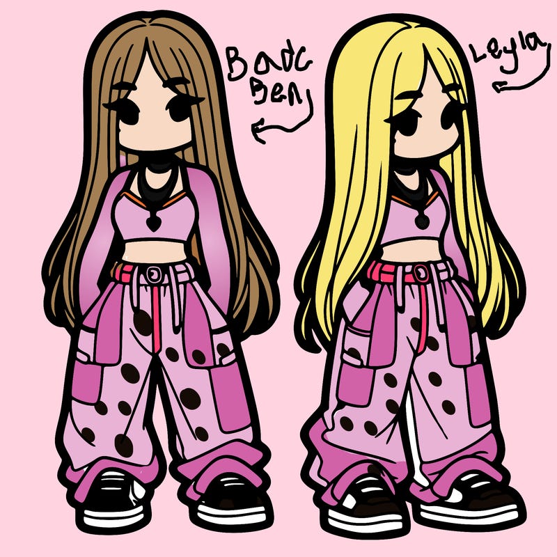 girl in baggy pants crop top and long hair