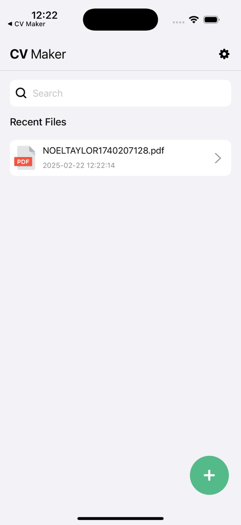 CV Maker, Resume Maker - 保存された履歴書をPDF形式で表示するCVメーカーアプリの最近のファイル画面。