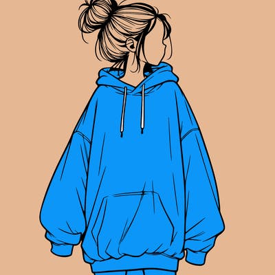 realistic girl with a oversized sweatshirt on and a bun