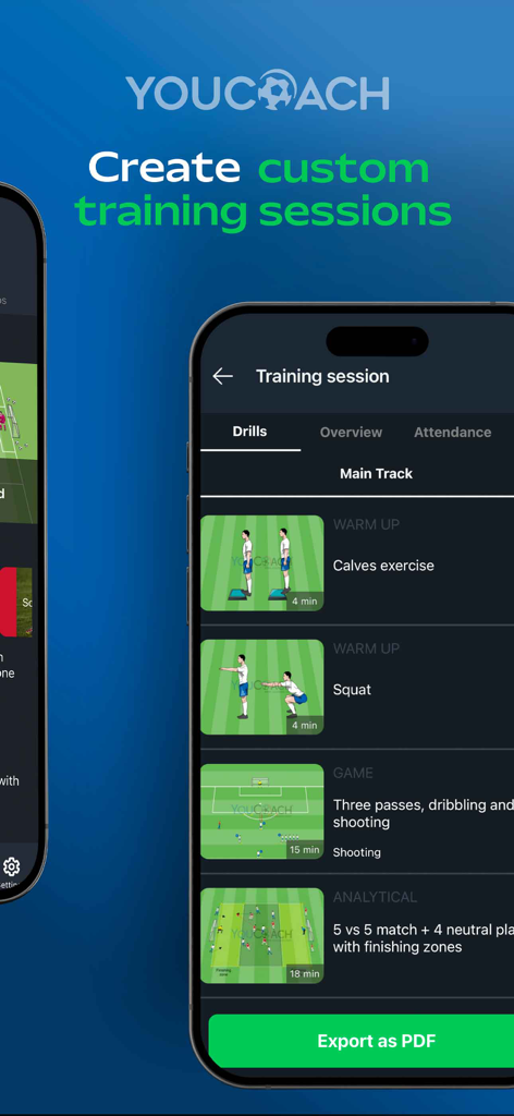 YouCoach Soccer Planner - YouCoach app interface for planning custom soccer training sessions with specific drills and exercises