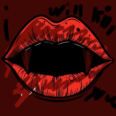 lips with vampire teeth