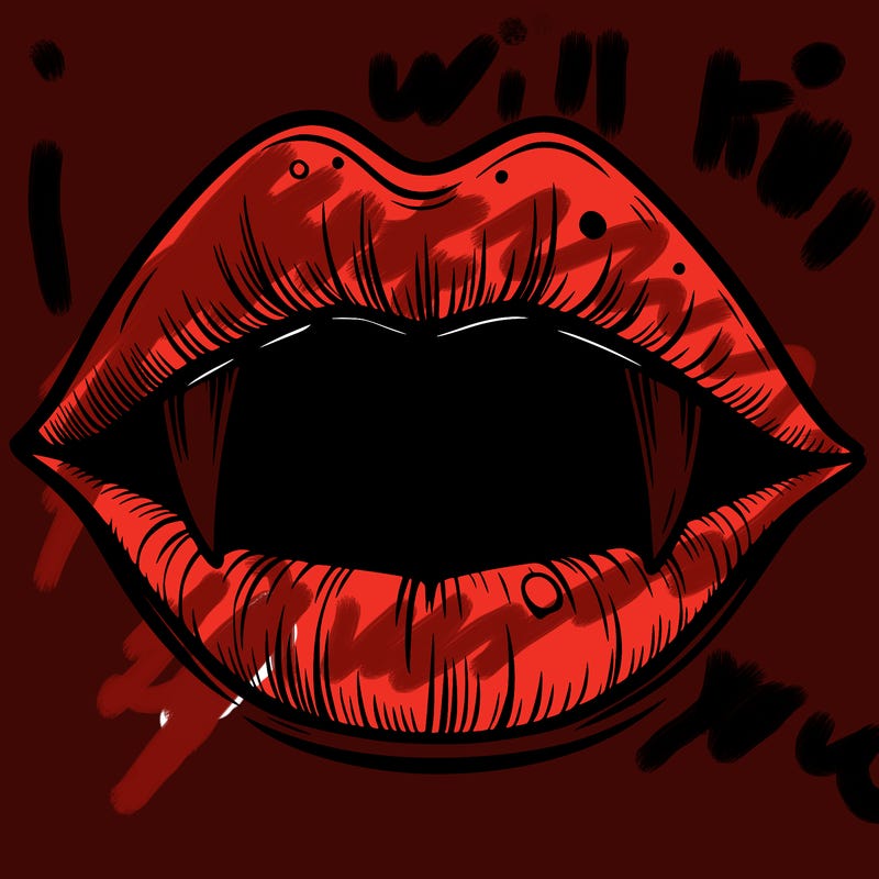 lips with vampire teeth