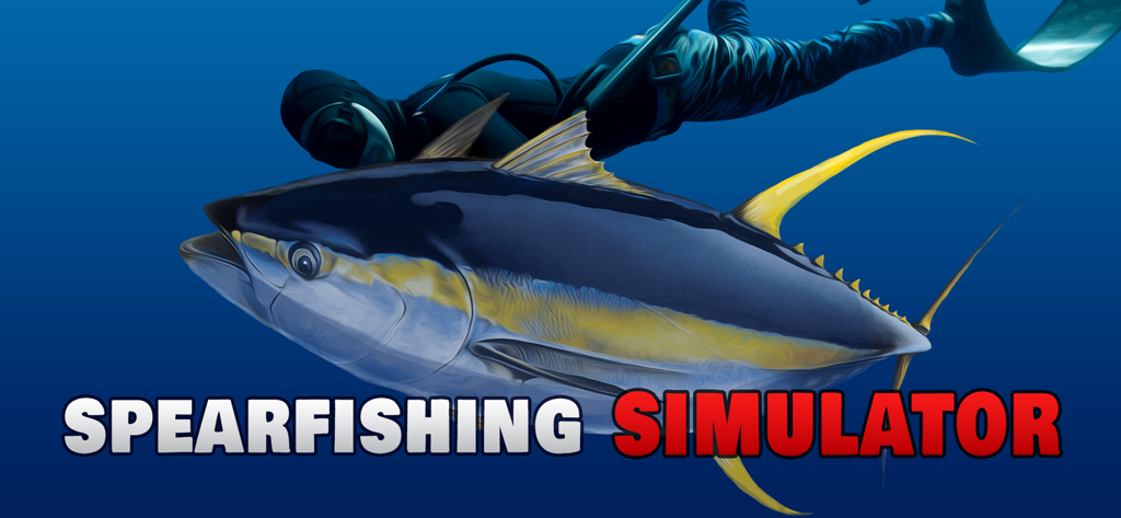 Spearfishing Simulator - A diver and a large yellowfin tuna underwater in the Spearfishing Simulator game