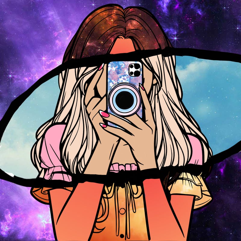 a realistic girl holding her phone taking pictures