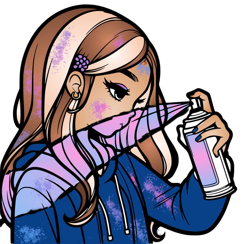a realistic girl spray painting