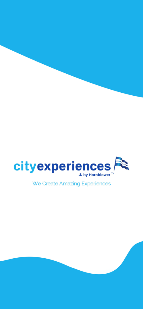 City Experiences - City Experiences by Hornblower app splash screen with logo and tagline We Create Amazing Experiences