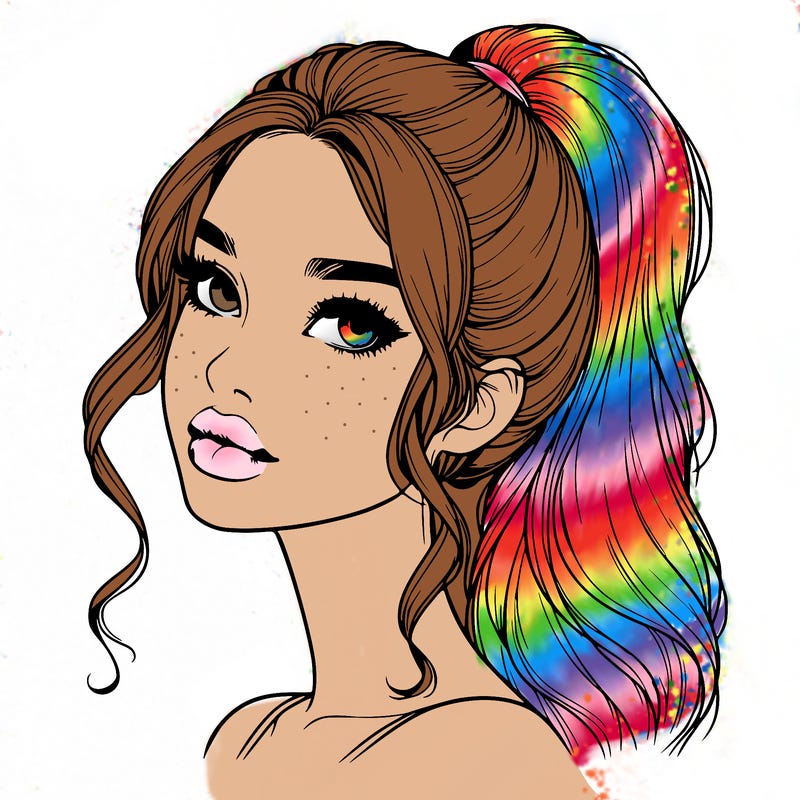 realistic girl with a ponytail on her hair and lips